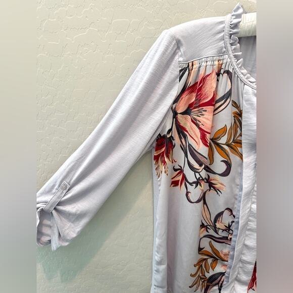 ANTHROPOLOGIE | Meadow Rue Floral Blouse Ruffle Trim Button Front | Medium - Picture 3 of 7